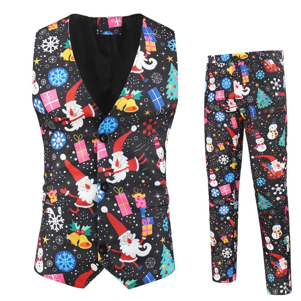 Traje de boda entallado para hombre, 3 piezas, estampado navideño, para fiesta, primavera y otoño 