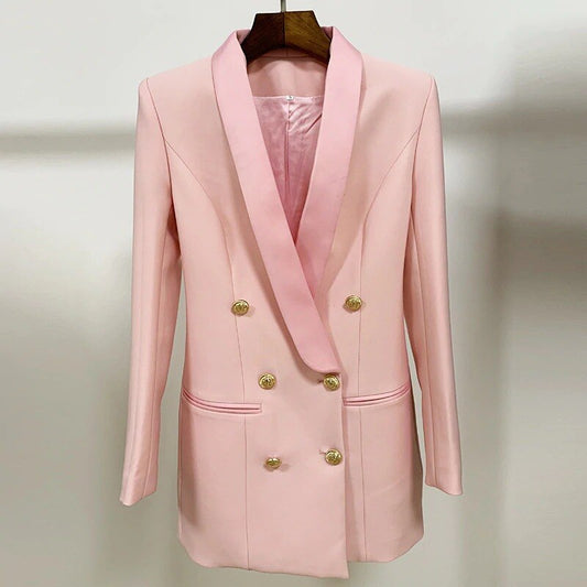 Street Shot Hot Pink Blazer Suits Long Sleeve Double Breasted Formal Outfits Evening Party Wedding Only One Jacket