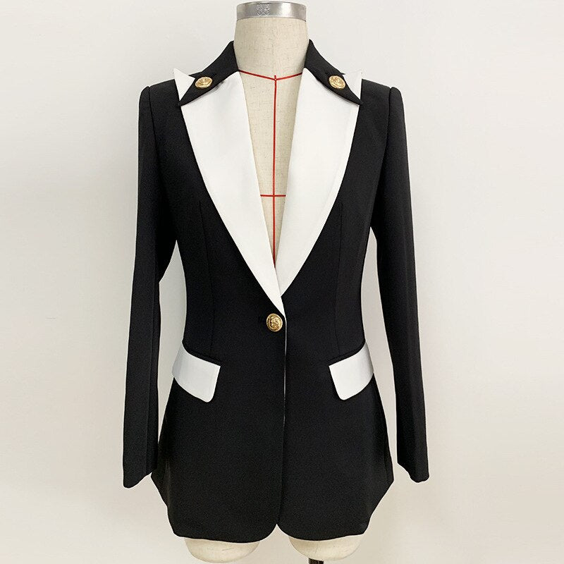 Blazer blanc et noir à manches longues et un bouton, tenue de soirée formelle, veste de mariage uniquement 