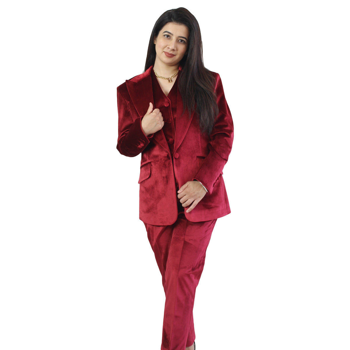 Trajes de pantalón estilo callejero para mujer, de terciopelo rojo, para celebridades, para fiestas de noche, para madres de la novia y bodas formales, 2 piezas 