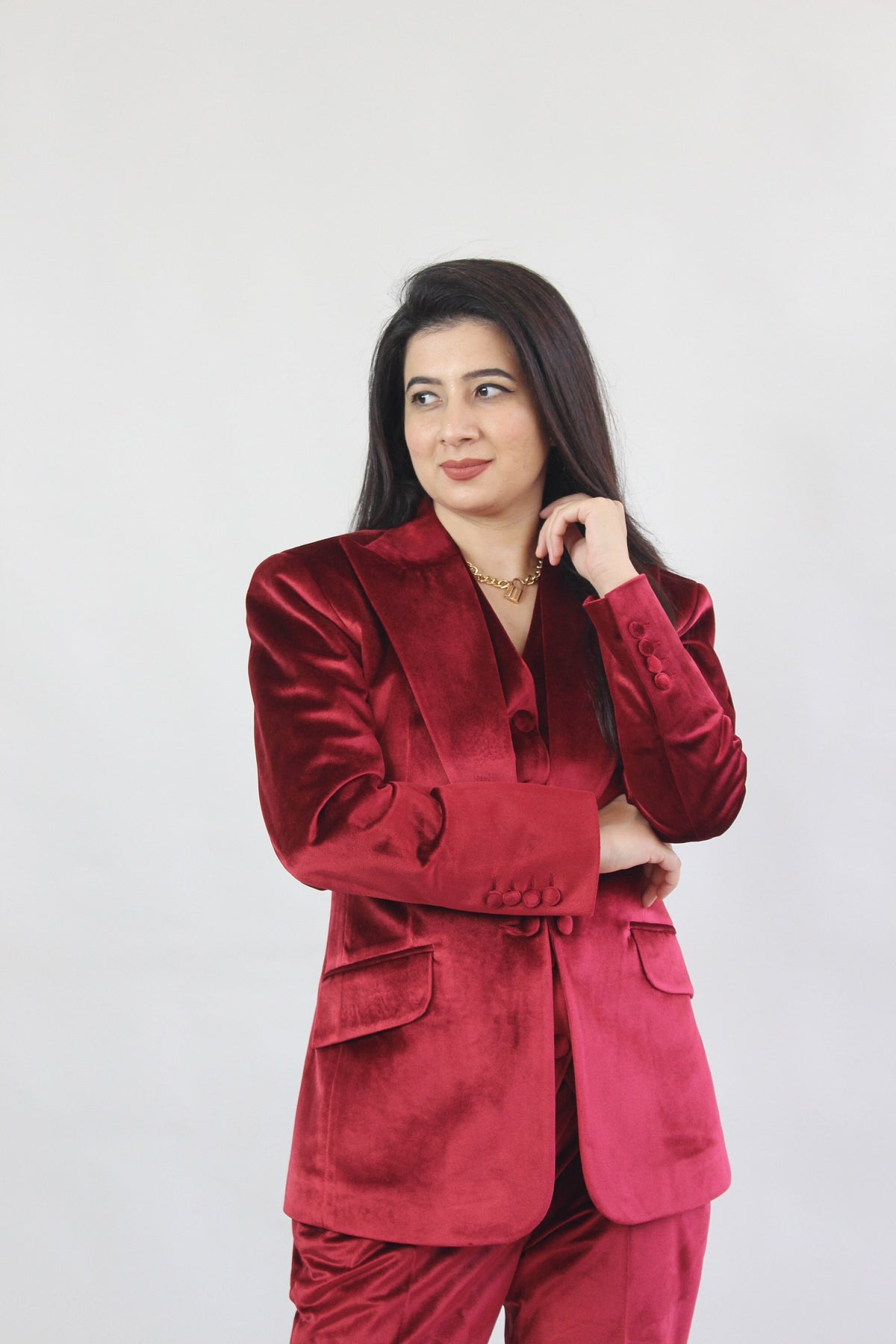 Trajes de pantalón estilo callejero para mujer, de terciopelo rojo, para celebridades, para fiestas de noche, para madres de la novia y bodas formales, 2 piezas 