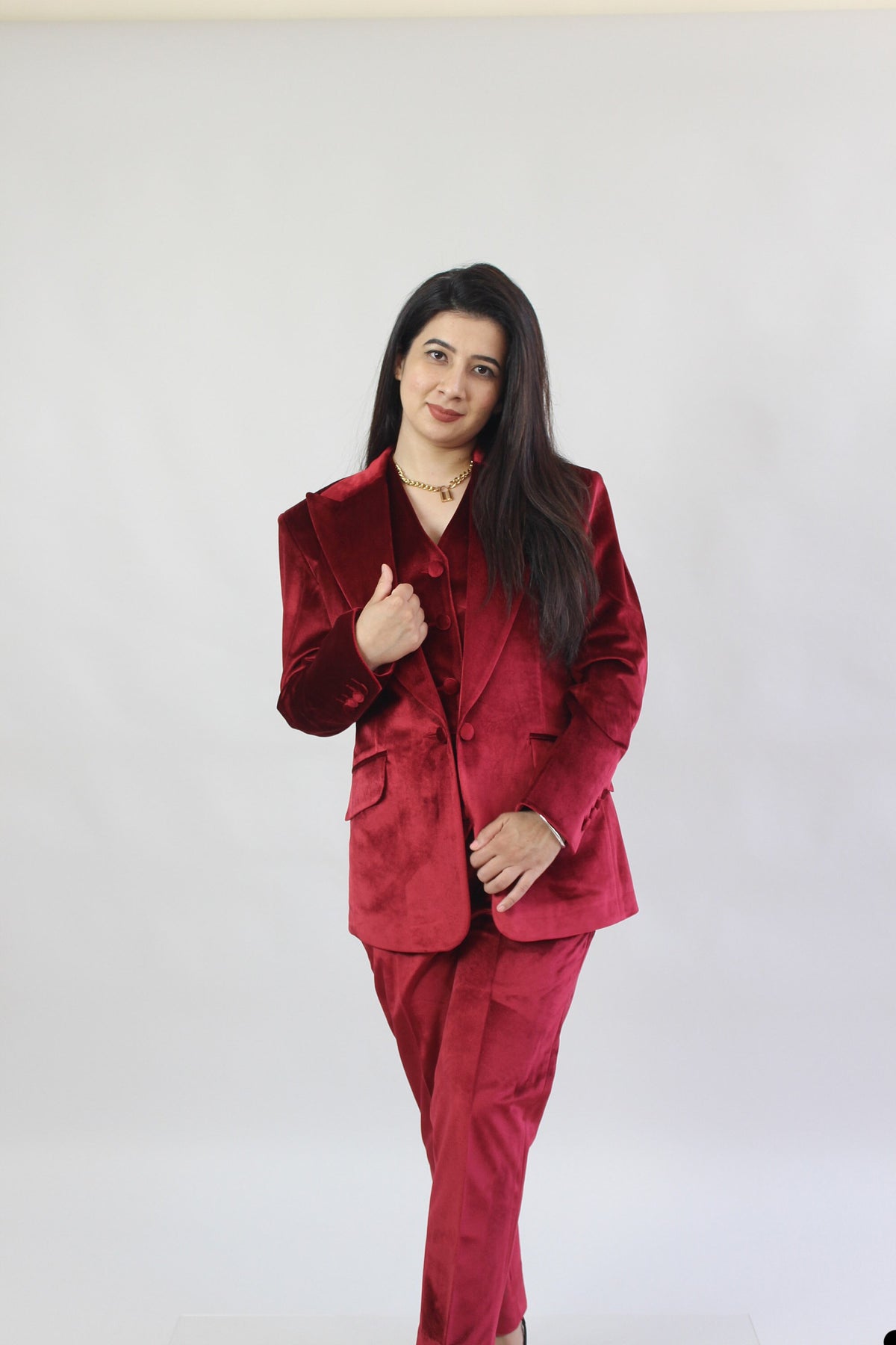 Trajes de pantalón estilo callejero para mujer, de terciopelo rojo, para celebridades, para fiestas de noche, para madres de la novia y bodas formales, 2 piezas 