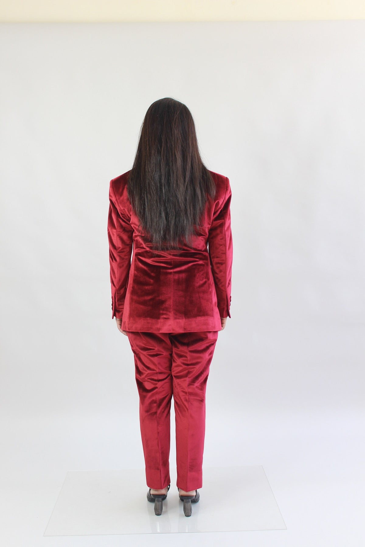 Trajes de pantalón estilo callejero para mujer, de terciopelo rojo, para celebridades, para fiestas de noche, para madres de la novia y bodas formales, 2 piezas 