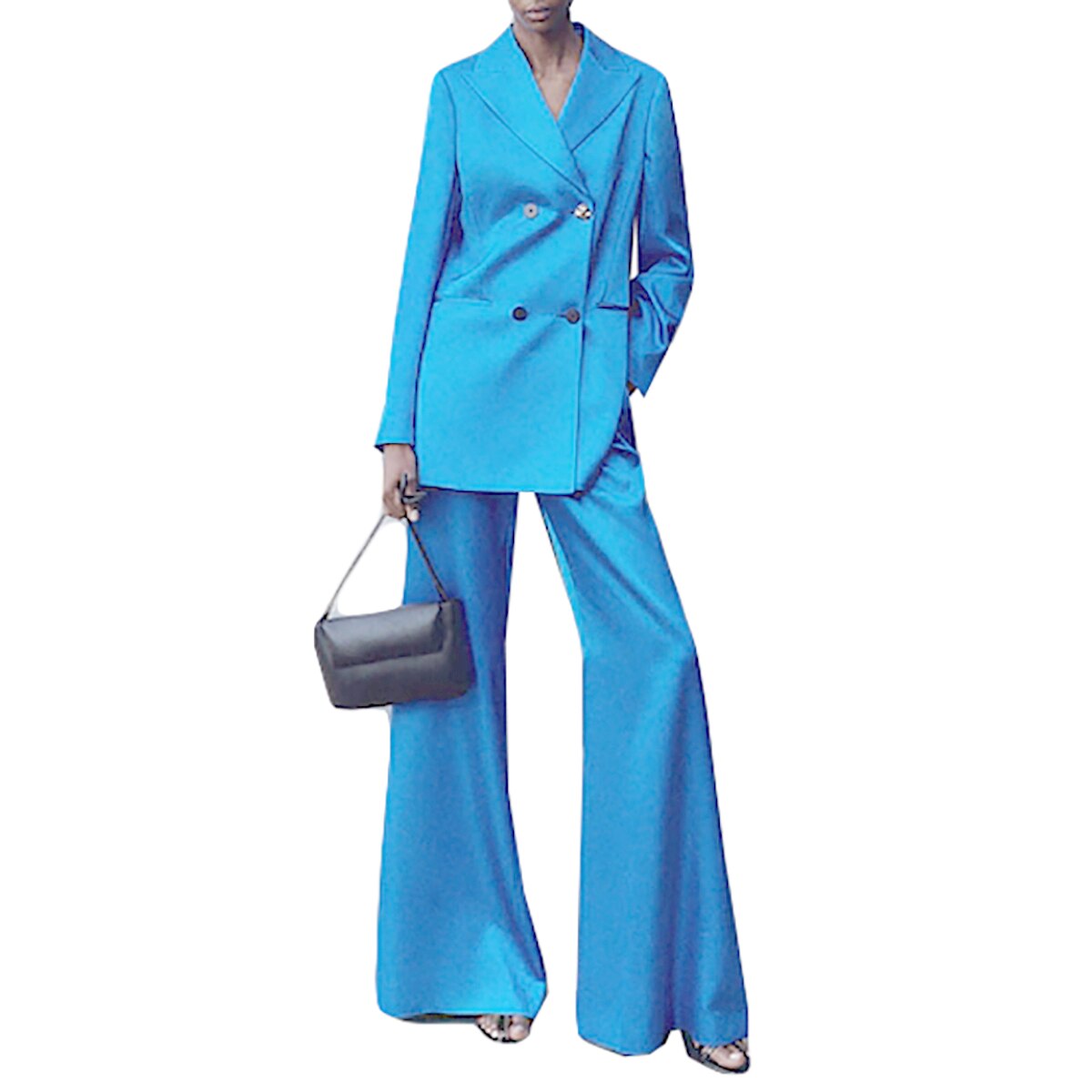 Trajes de pantalón para mujer, holgados, de ocio, azules, para boda, graduación, fiesta de noche, pierna ancha, 2 piezas 