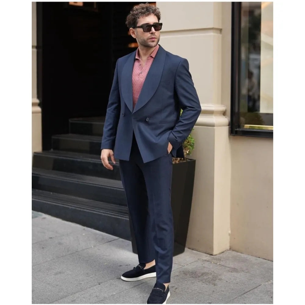 Costume homme streetwear slim fit 2 pièces veste + pantalon croisé mariage marié robe smoking sur mesure homme 