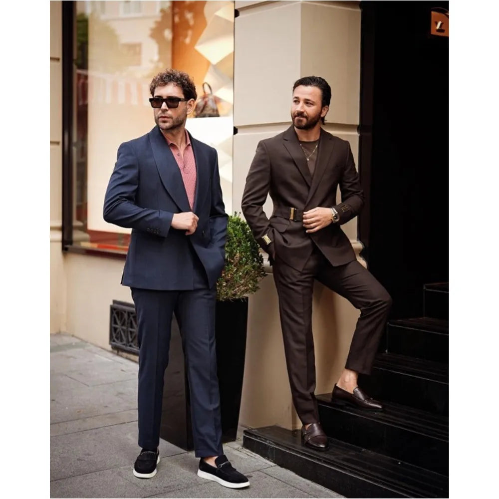 Costume homme streetwear slim fit 2 pièces veste + pantalon croisé mariage marié robe smoking sur mesure homme 