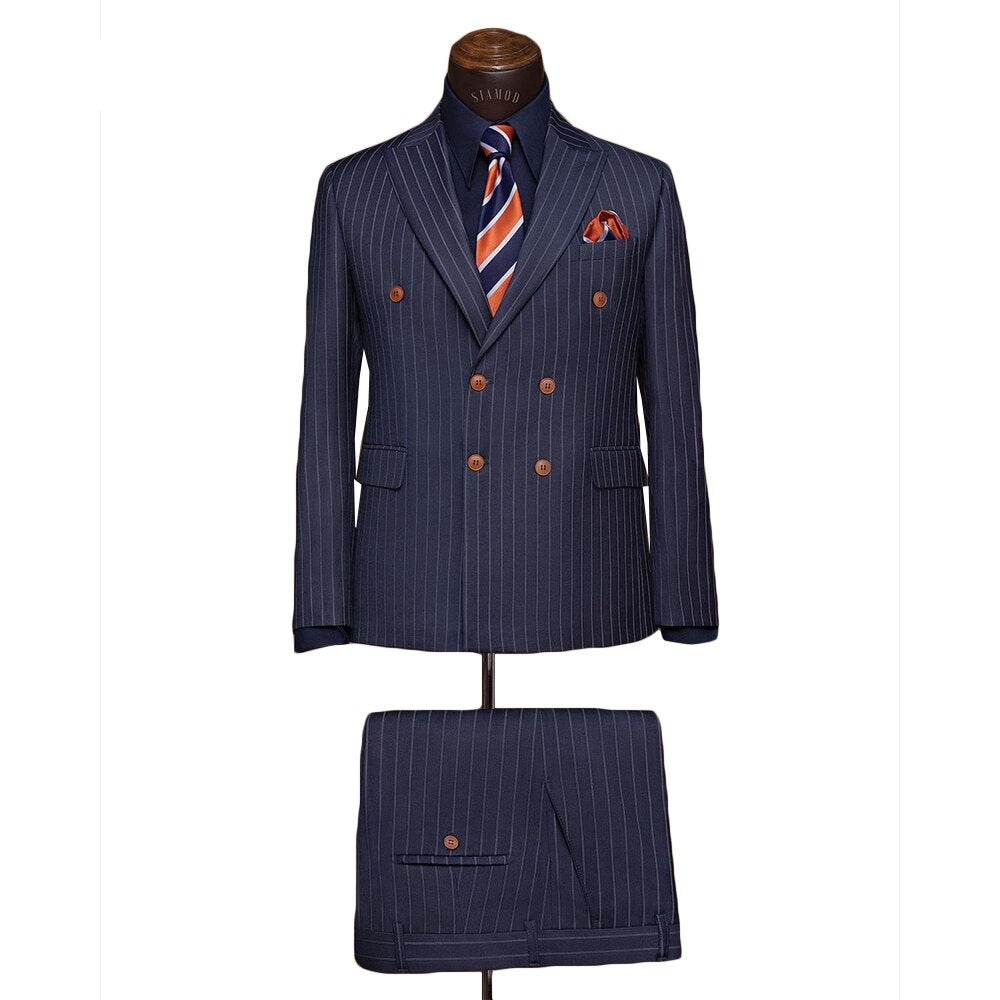 Costumes à rayures pour hommes avec veste croisée deux pièces pantalon sur mesure de créateur fête marié mariage occasion formelle 
