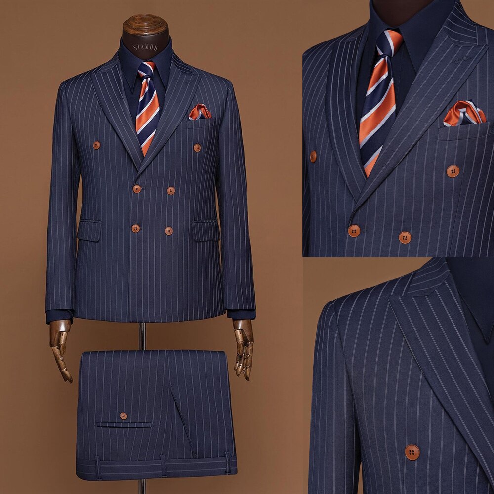 Costumes à rayures pour hommes avec veste croisée deux pièces pantalon sur mesure de créateur fête marié mariage occasion formelle 