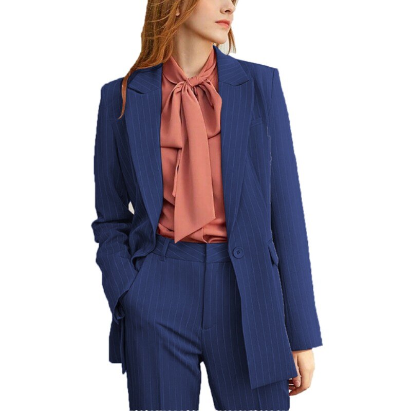 Stripe Women Work Suits Office Uniform 2 Piece Set Ladies Formal Trouser Business Tuxedo Blazer Jacket+Pants