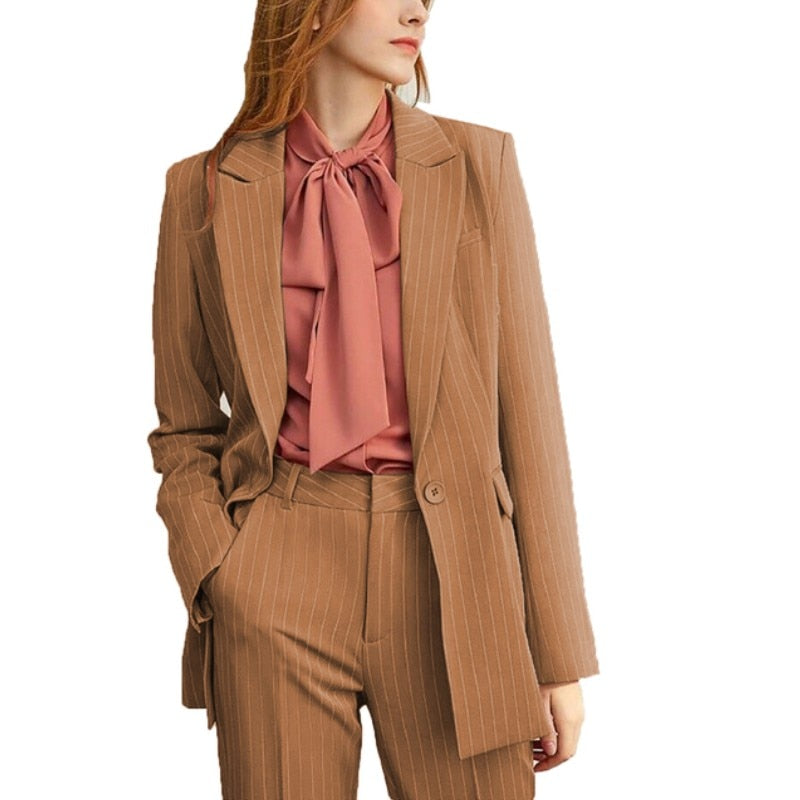 Trajes de trabajo a rayas para mujer, uniforme de oficina, conjunto de 2 piezas, pantalón formal, esmoquin de negocios, chaqueta y pantalones. 
