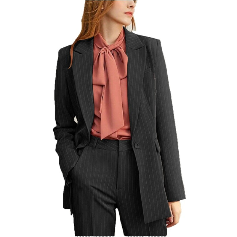 Trajes de trabajo a rayas para mujer, uniforme de oficina, conjunto de 2 piezas, pantalón formal, esmoquin de negocios, chaqueta y pantalones. 