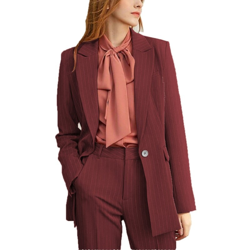 Trajes de trabajo a rayas para mujer, uniforme de oficina, conjunto de 2 piezas, pantalón formal, esmoquin de negocios, chaqueta y pantalones. 