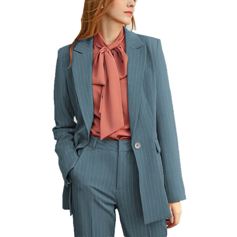Trajes de trabajo a rayas para mujer, uniforme de oficina, conjunto de 2 piezas, pantalón formal, esmoquin de negocios, chaqueta y pantalones. 