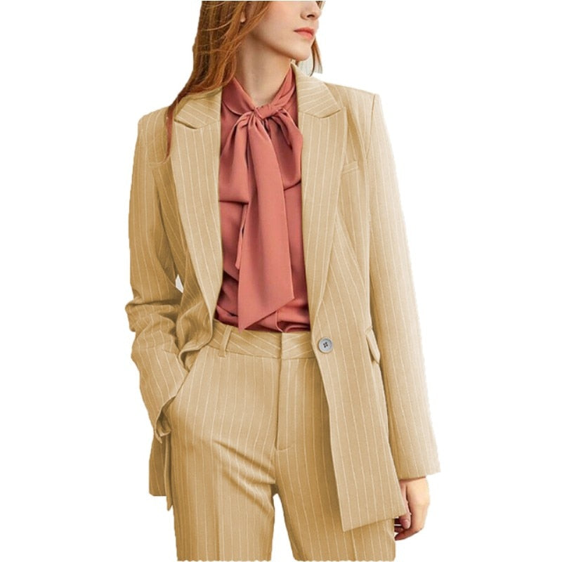 Trajes de trabajo a rayas para mujer, uniforme de oficina, conjunto de 2 piezas, pantalón formal, esmoquin de negocios, chaqueta y pantalones. 