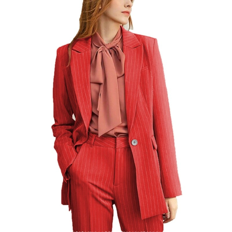 Trajes de trabajo a rayas para mujer, uniforme de oficina, conjunto de 2 piezas, pantalón formal, esmoquin de negocios, chaqueta y pantalones. 