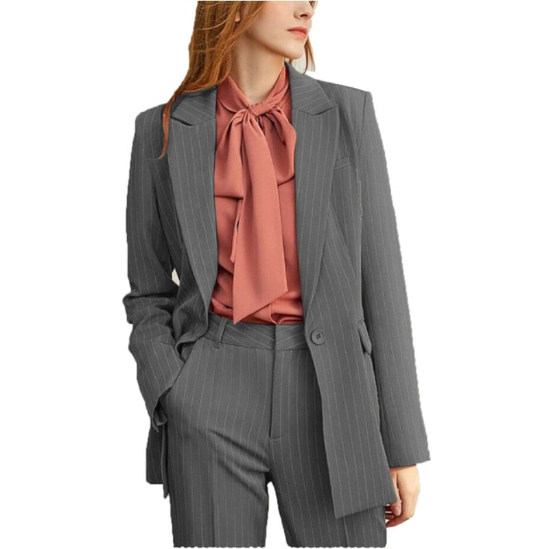 Trajes de trabajo a rayas para mujer, uniforme de oficina, conjunto de 2 piezas, pantalón formal, esmoquin de negocios, chaqueta y pantalones. 