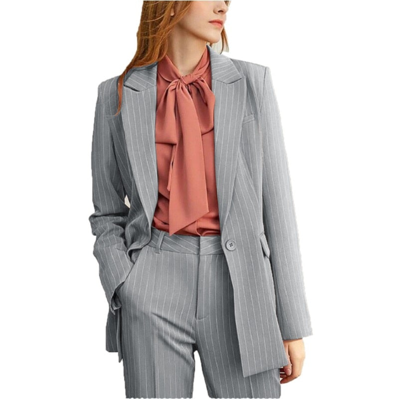 Trajes de trabajo a rayas para mujer, uniforme de oficina, conjunto de 2 piezas, pantalón formal, esmoquin de negocios, chaqueta y pantalones. 