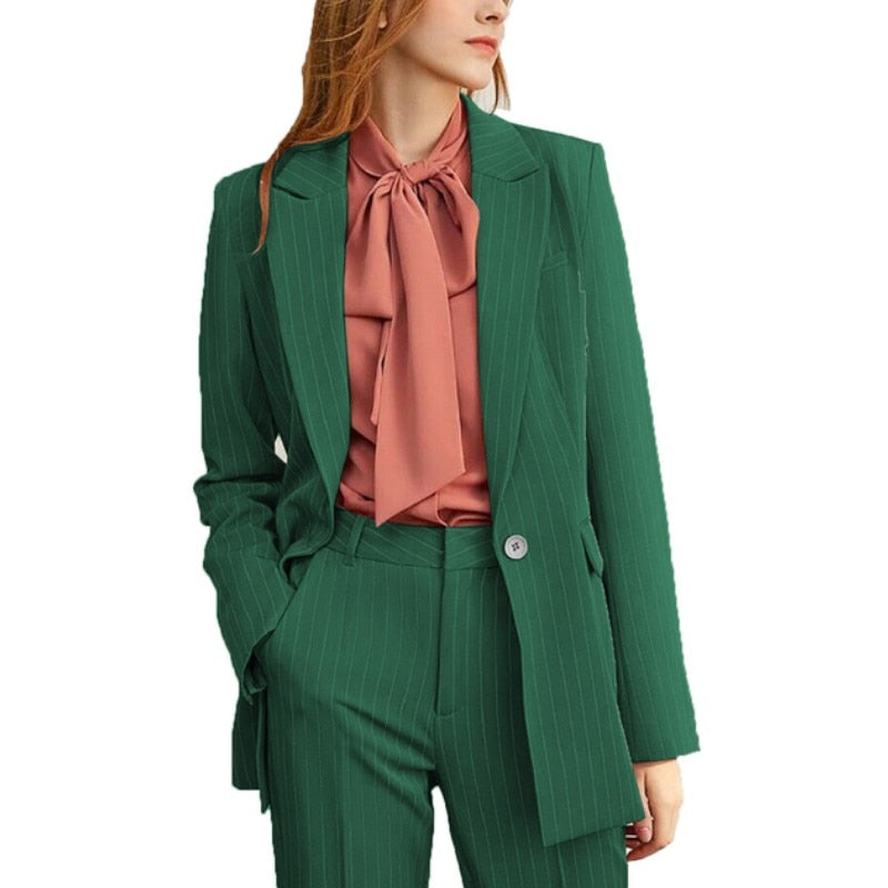 Trajes de trabajo a rayas para mujer, uniforme de oficina, conjunto de 2 piezas, pantalón formal, esmoquin de negocios, chaqueta y pantalones. 