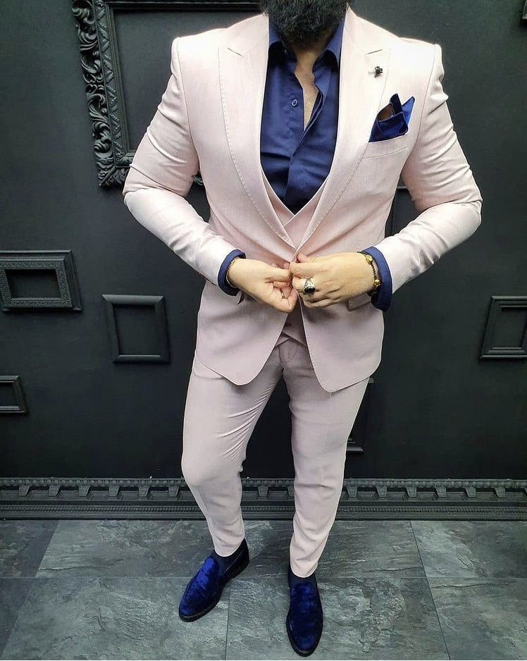 Pink Men Suits Set 3Pieces Wedding Tuxedos Groom Party Wear Blazer Trousers Business Slim Fit Clothing Jacket+Vest+Pants