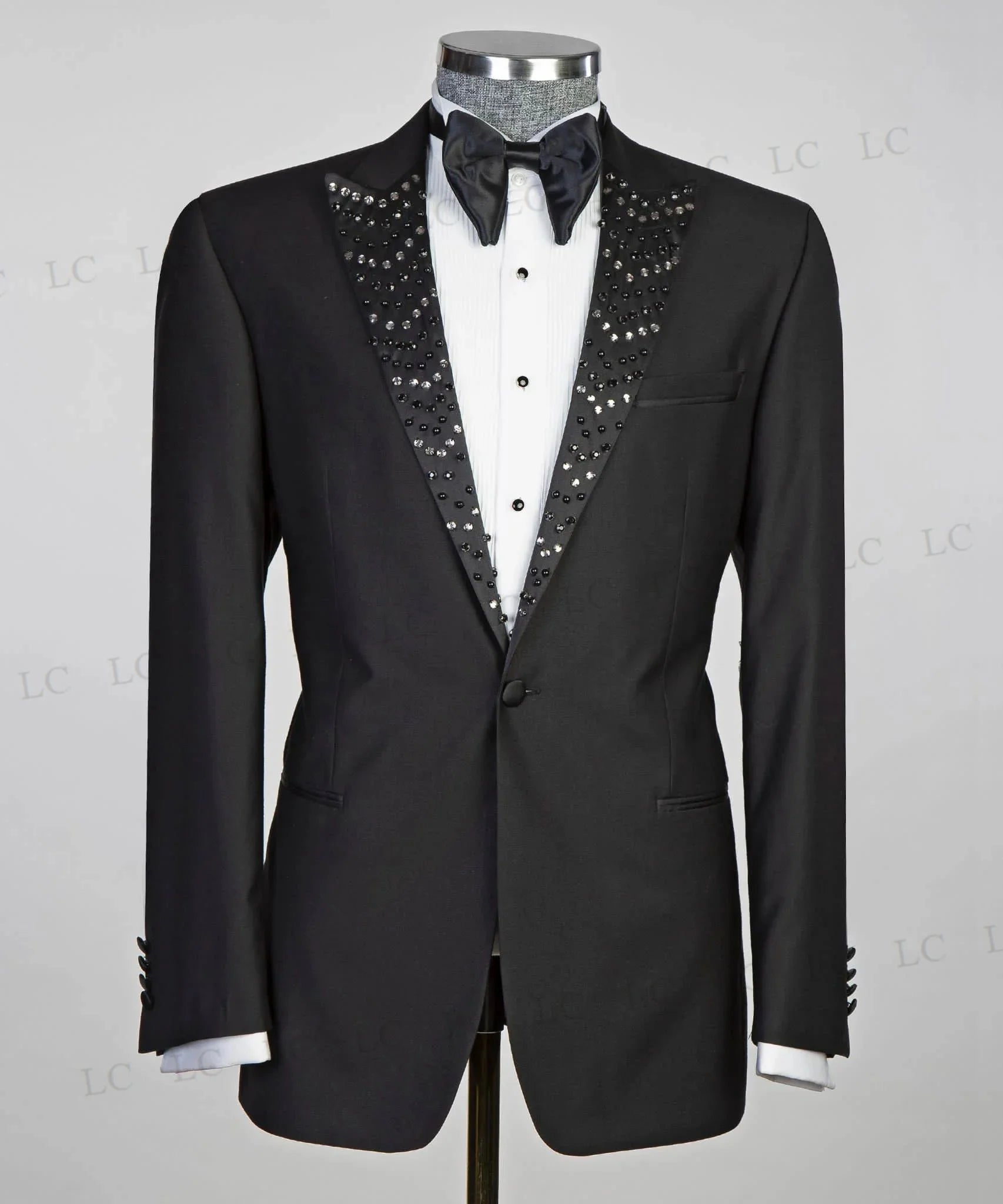 Costume smoking élégant pour homme, 2 pièces, blazer, pantalon, un bouton, diamants, perles, blazer, soirée, mariage, marié, grande taille, sur mesure