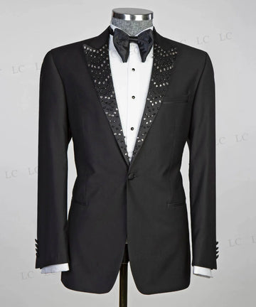 Costume smoking élégant pour homme, 2 pièces, blazer, pantalon, un bouton, diamants, perles, blazer, soirée, mariage, marié, grande taille, sur mesure