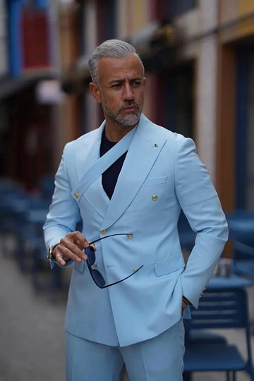 Ensemble élégant de costume croisé 2 pièces pour homme : blazer à revers pointus et pantalon pour les voyages et les fêtes, tenue d'extérieur élégante