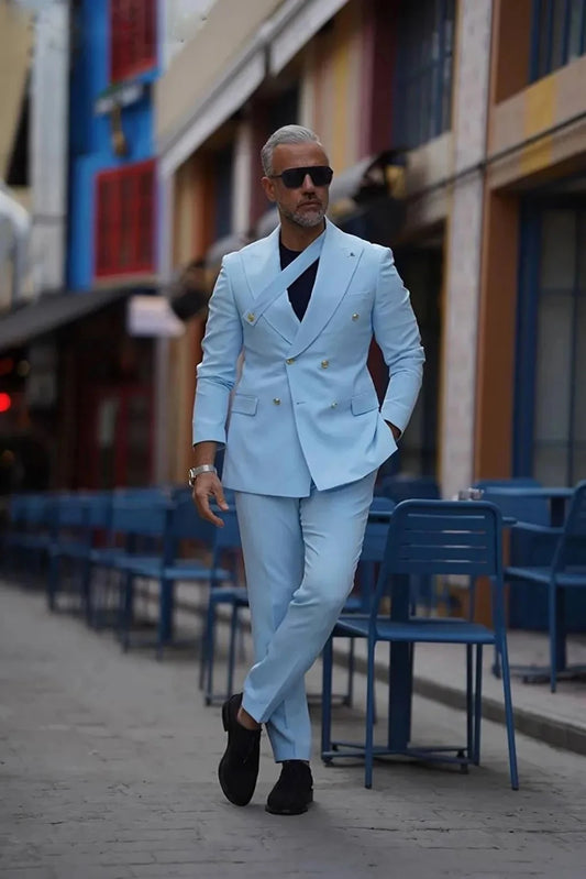 Ensemble élégant de costume croisé 2 pièces pour homme : blazer à revers pointus et pantalon pour les voyages et les fêtes, tenue d'extérieur élégante