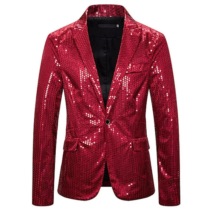 Suits for Men Casual 3D Digital Printing Blazers Single Button Party Stage Nightclub Shiny Cool Performance Red Gold Suits