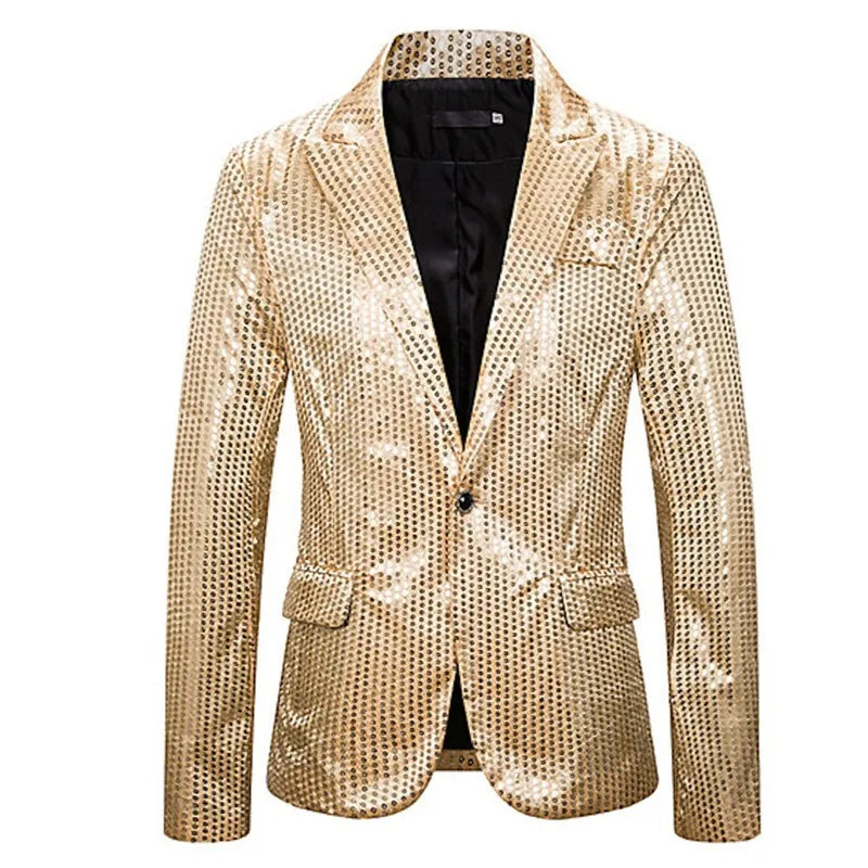 Suits for Men Casual 3D Digital Printing Blazers Single Button Party Stage Nightclub Shiny Cool Performance Red Gold Suits
