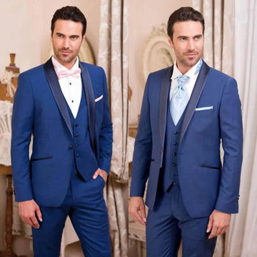 Suits for Men Royal Blue Shawl Lapel One Button Male Blazer Fashion Elegant Party Banquet Wedding 3 Piece (Jacket+Vest+Pants)