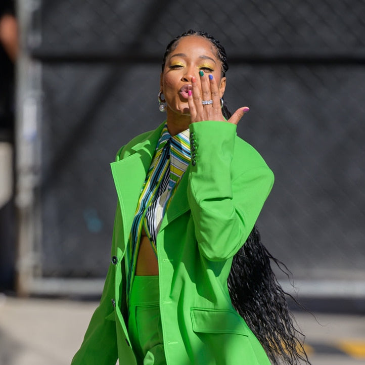 Conjunto de pantalón y chaqueta de manga larga para mujer, color verde brillante, con pierna ancha y talla grande, para oficina, fiesta y graduación 