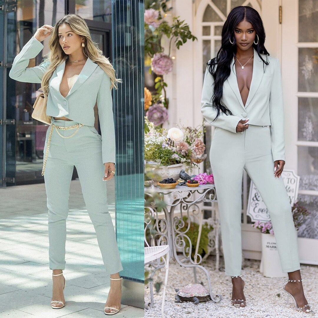 Summer Candy Color Women Pants Suits Celebrity Lady Evening Party Blazer Wear Slim Flared Trousers 2 Pieces