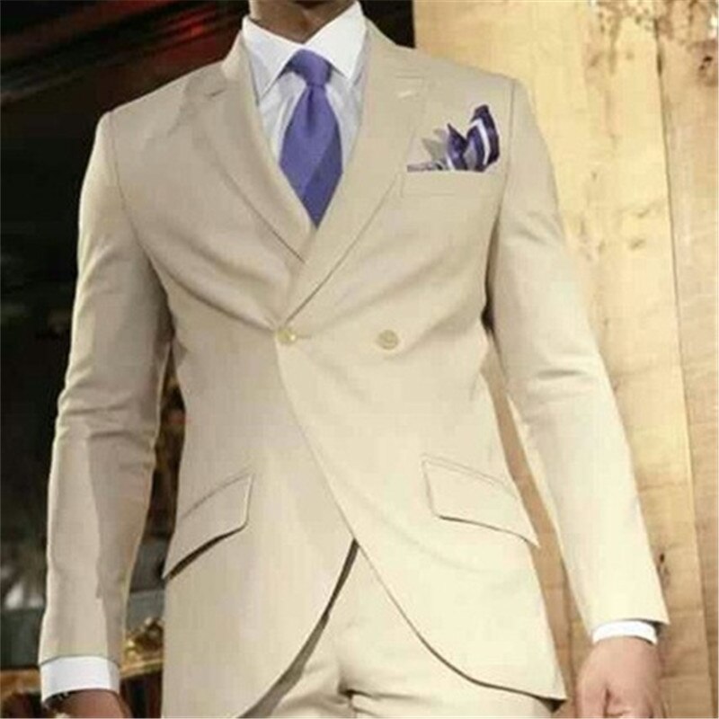 Men's Khaki Casual 2-Piece Wedding Tuxedo Suit with Tie (Jacket, Pants)