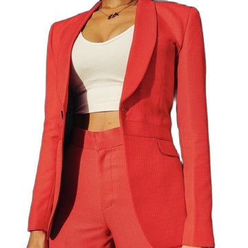 Summer Casual Red Women Suits 2 Pieces Business Office Blazer Women Femenino Jacket Pant Suit Formal Work Wear Set
