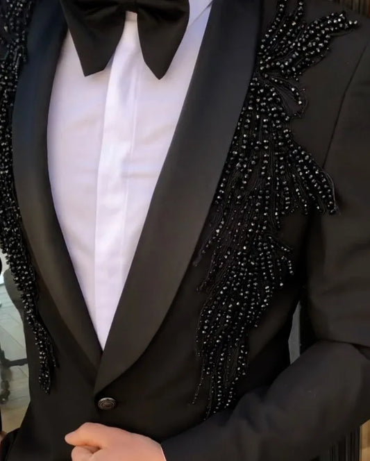 Trajes de hombre de lujo con cuentas para fiesta, 2 piezas, esmoquin de novio para boda, traje de padrino de graduación (chaqueta + pantalón)