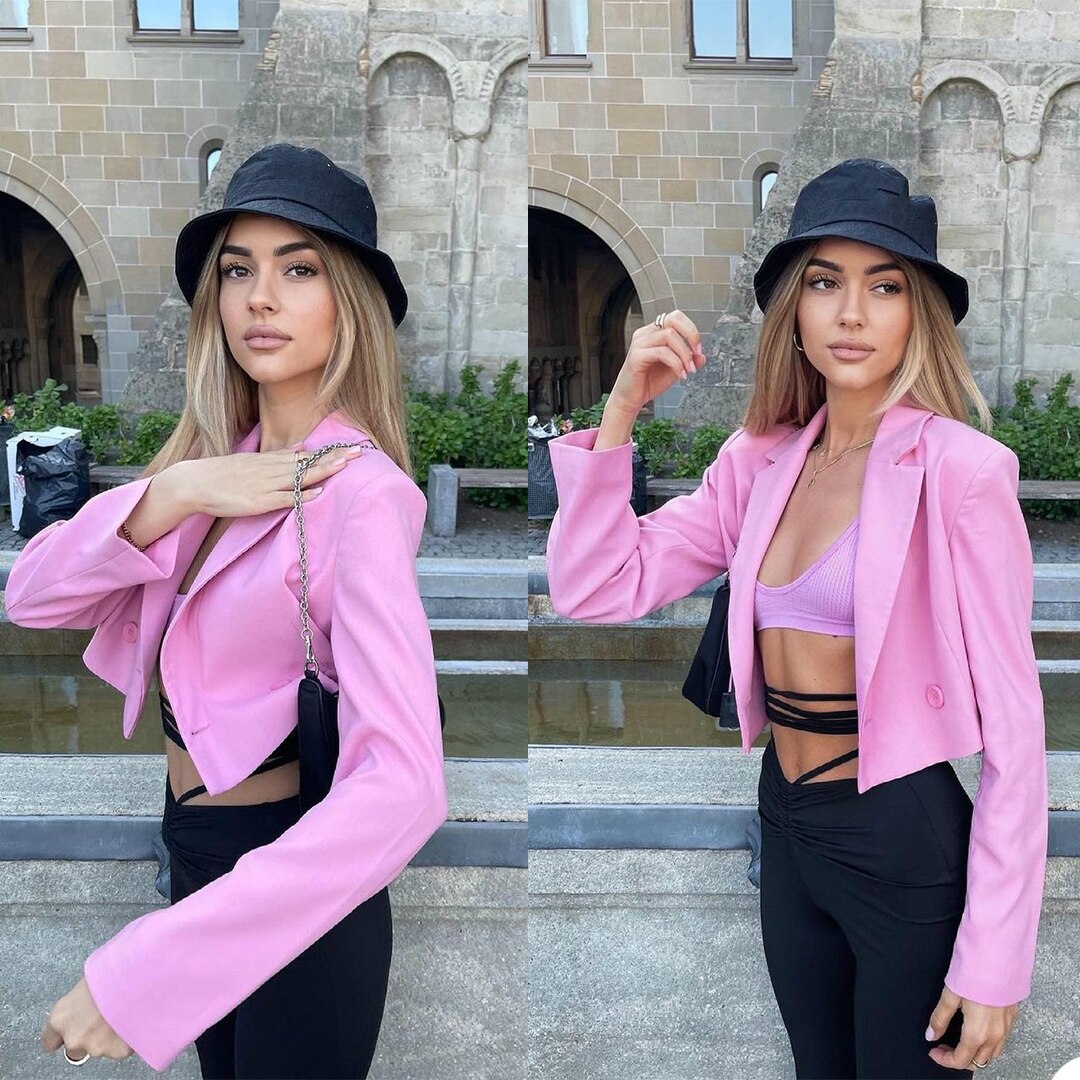 Summer Leisure Customized Women Jacket Pink Short Coat Wear Prom Party Business Blazer Only One Piece