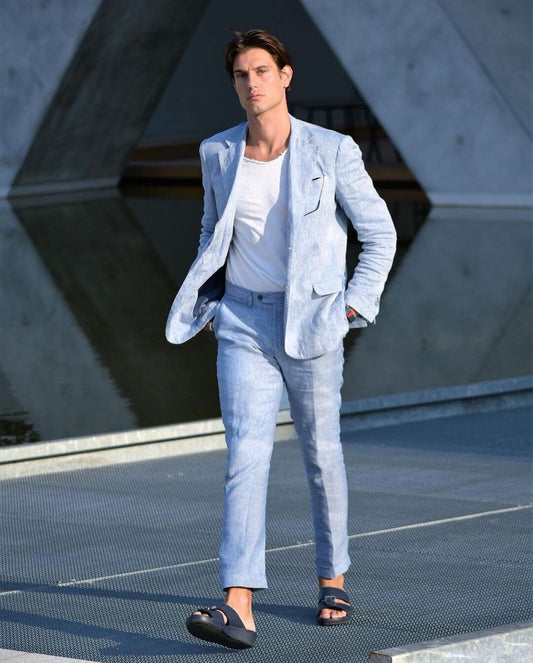 Smoking d'été en lin pour homme, tenue de marié, pantalon de mariage à deux boutons, costume d'affaires, bal de promo, veste blazer (veste + pantalon) 
