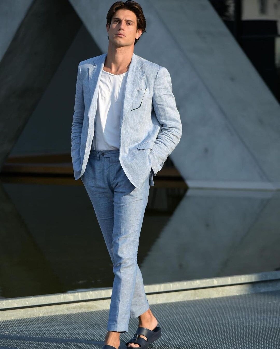Summer Linen men Tuxedos Groom Wear Two Button Wedding Pants Suits Business Prom Party Blazer Jacket(Jacket+Pants)