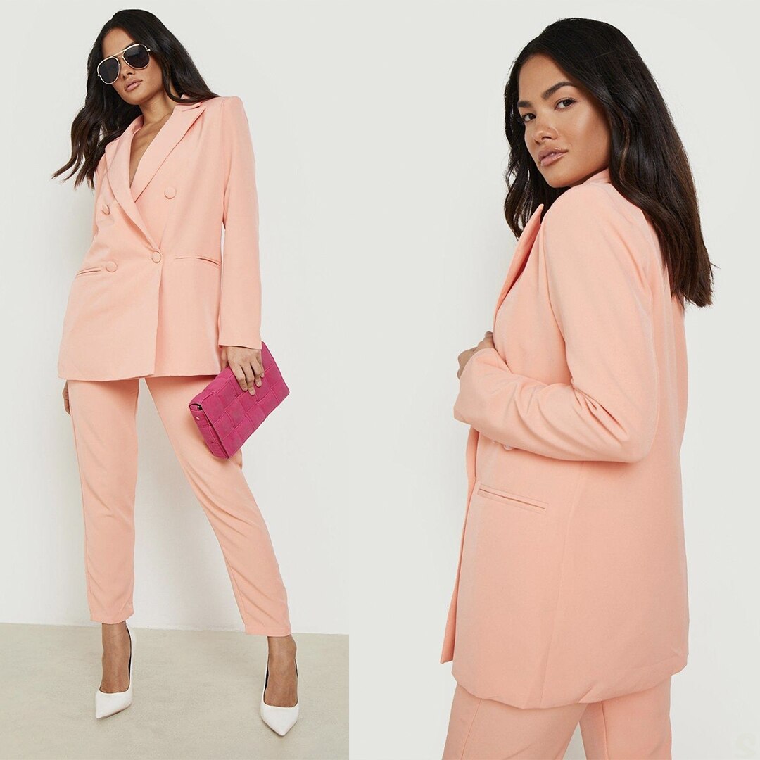Ensemble pantalon ample d'été pour femme, blazer croisé super long, jambe large, sur mesure, robe de soirée, de bureau 