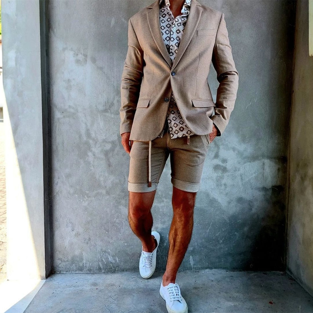 Costume d'été pour homme 2 pièces, blazer, pantalon court, simple boutonnage, revers en pointe, coupe slim, costume sur mesure pour marié 