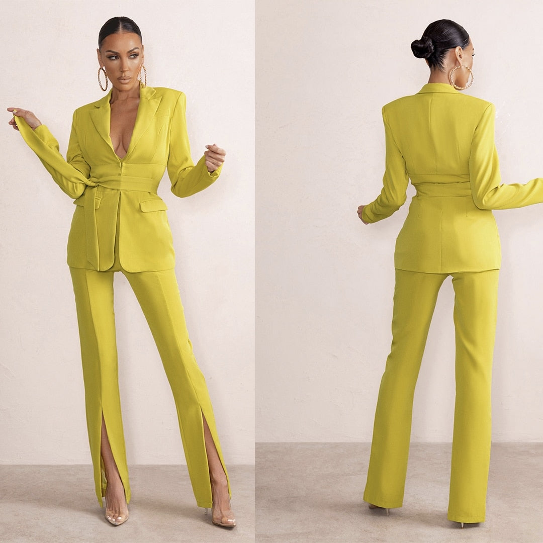Trajes de pantalón para madre de la novia, para mujer, para fiesta de noche, blazer, pantalones acampanados ajustados, 2 piezas 