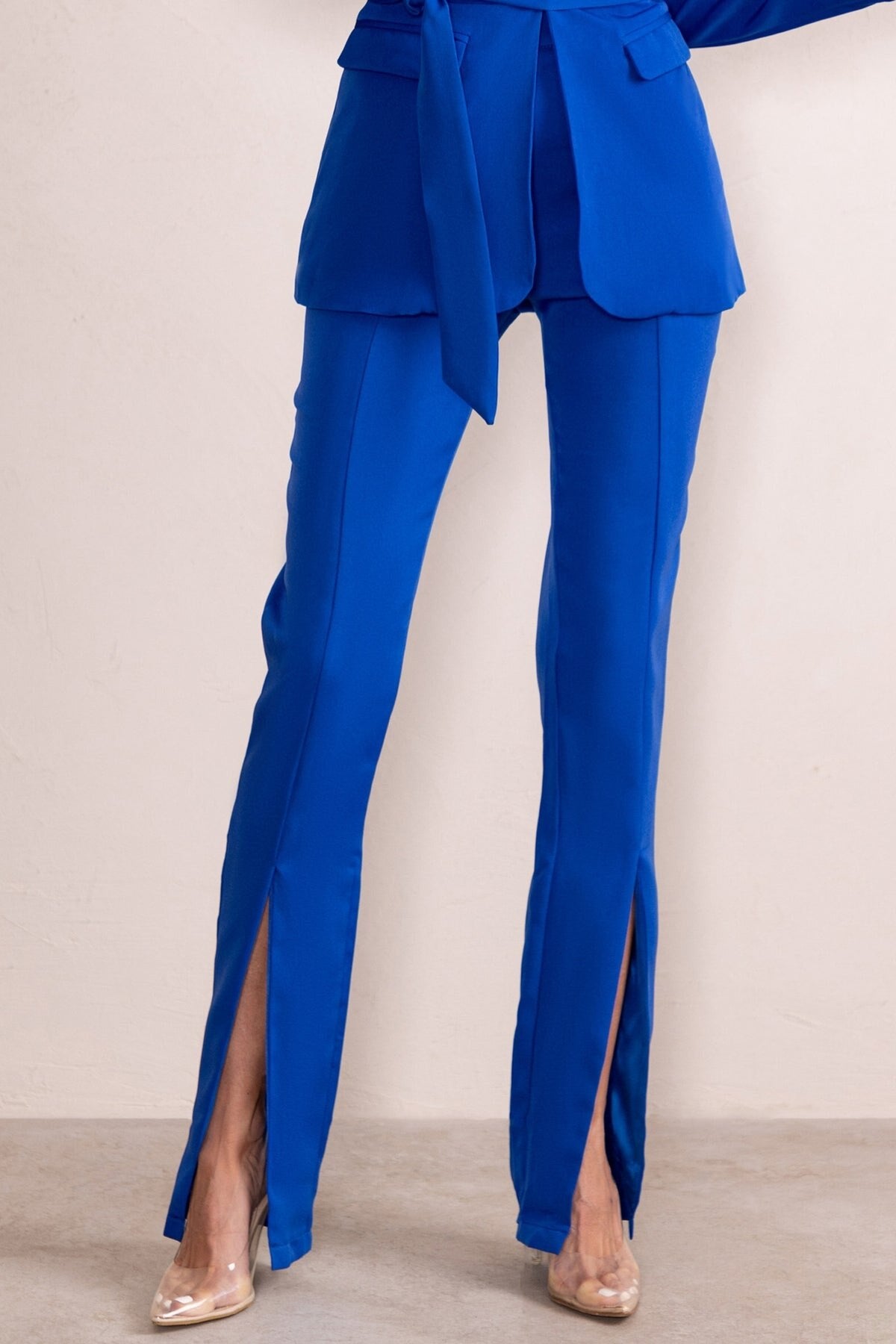 Trajes de pantalón para madre de la novia de verano, azul real, para mujer, para fiesta de noche formal, blazer, pantalones acampanados ajustados, 2 piezas 
