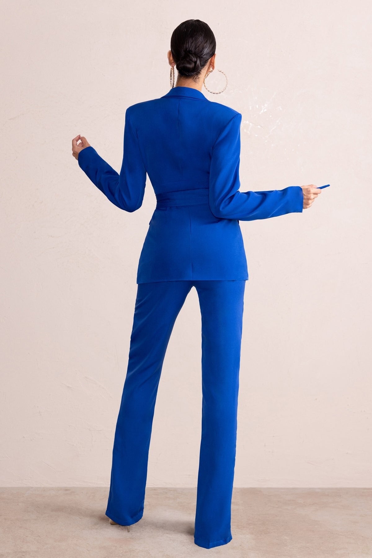 Trajes de pantalón para madre de la novia de verano, azul real, para mujer, para fiesta de noche formal, blazer, pantalones acampanados ajustados, 2 piezas 