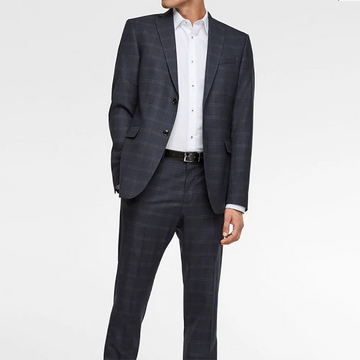 Slim Fit Peak Lapel Two Buttons Plaid 2 Piece Set Business Casual Wedding Male Suit Jacket Pants