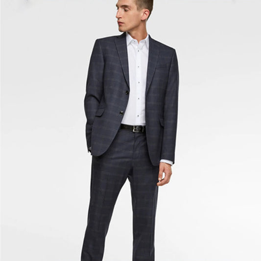 Summer New Men Suits Fashion Slim Fit Peak Lapel Two Buttons Plaid 2 Piece Set Business Casual Wedding Male Suit Jacket Pants