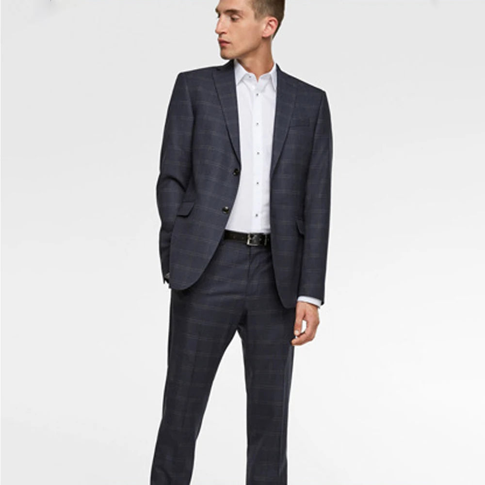 Ensemble 2 pièces slim fit à revers pointus et deux boutons à carreaux pour homme, veste et pantalon de costume décontractés pour mariage 