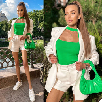 Summer New Temperament Full Sleeve Suit Jacket Women's Shorts Casual 2 Pieces Set Short Set Party Shopping Fashion Dress