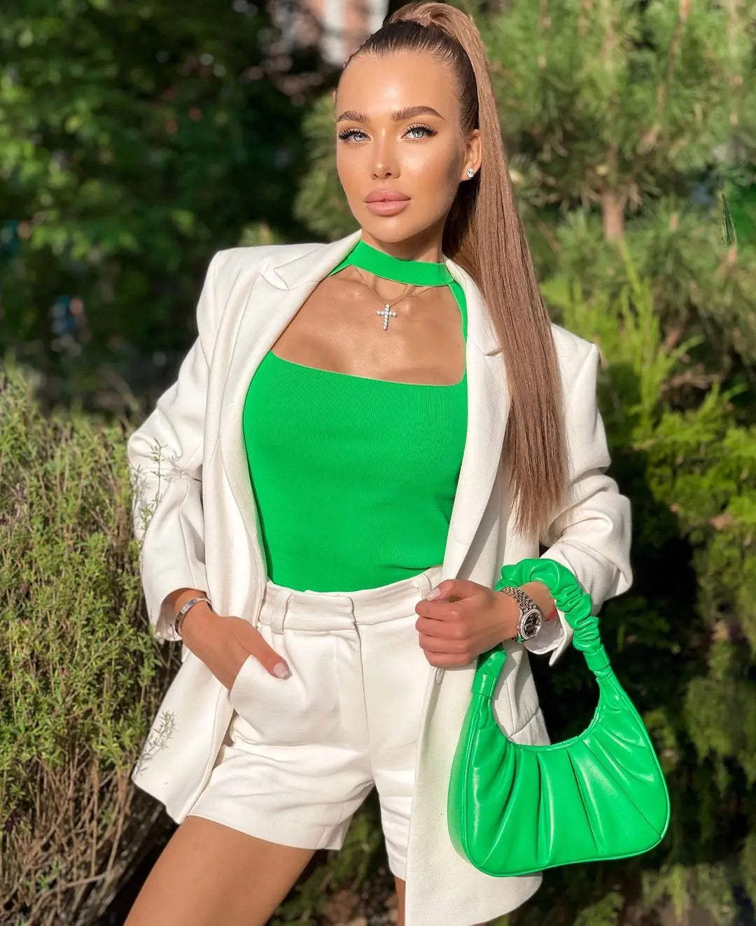 Summer New Temperament Full Sleeve Suit Jacket Women's Shorts Casual 2 Pieces Set Short Set Party Shopping Fashion Dress