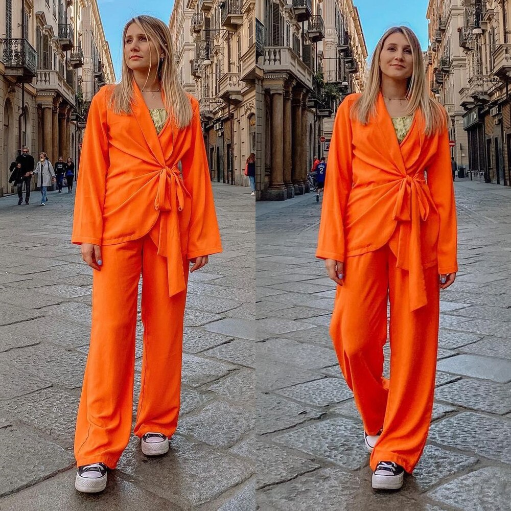 Ensemble blazer et pantalon d'été en lin orange pour femme, tenue de bureau, de loisirs, ample, sur mesure, tenue formelle 2 pièces 