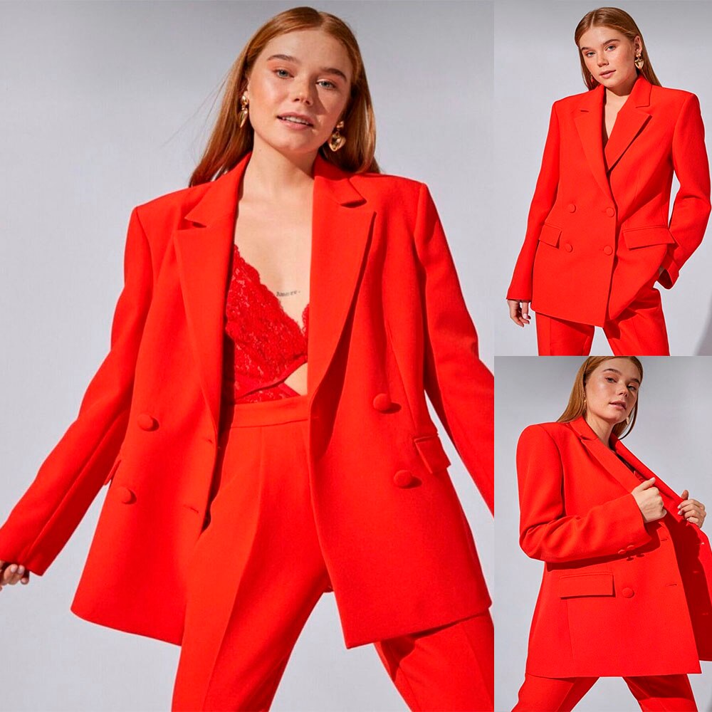 Summer Red Women Blazer Street Power Suits Leisure Loose Evening Party Robe Outfit Wedding Wear 2 Pieces